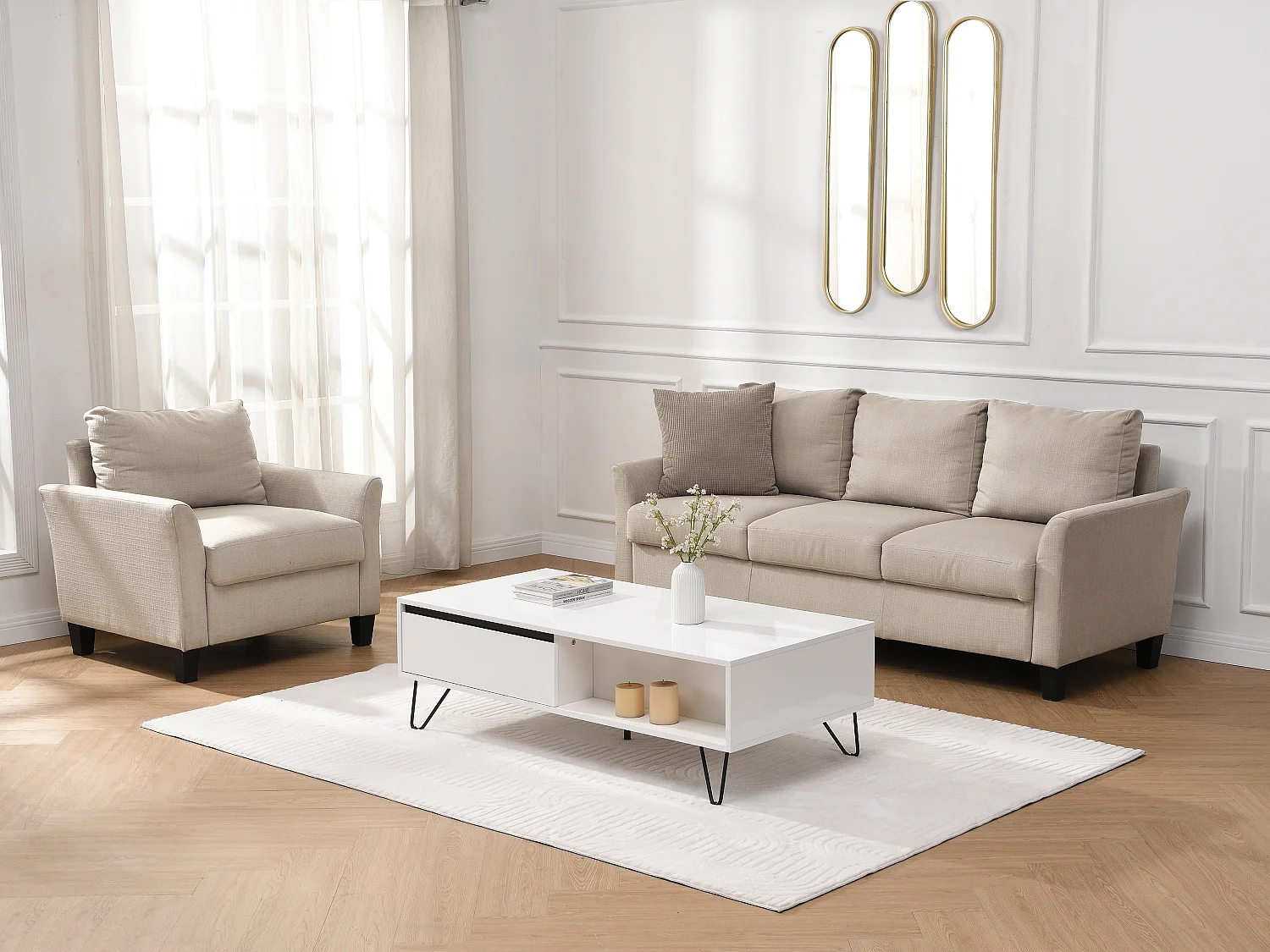 Table basse avec 2 tiroirs et 2 niches en MDF et acier - Blanc et Noir - ABUJA de Pascal Morabito