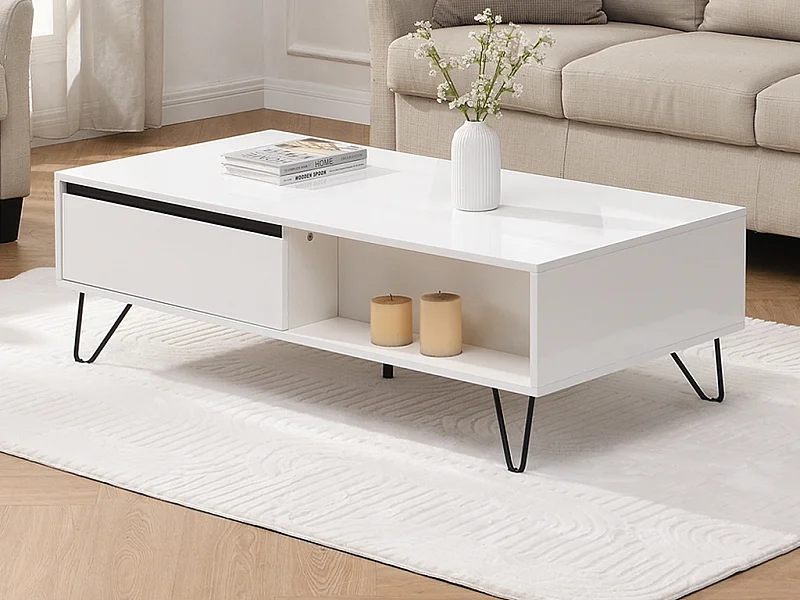 Mesa de centro con 2 cajones y 2 estantes de MDF y acero - Blanco y negro - ABUJA de Pascal Morabito