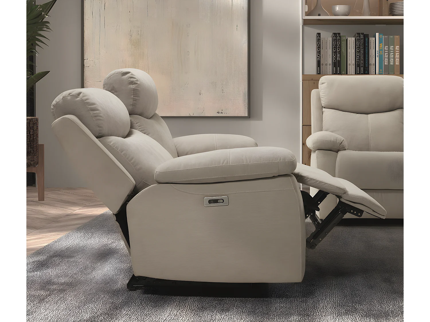 Canapé de 3 places (2 relax électriques) en tissu couleur Crème