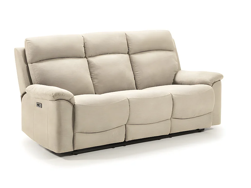 Canapé de 3 places (2 relax électriques) en tissu couleur Ivoire