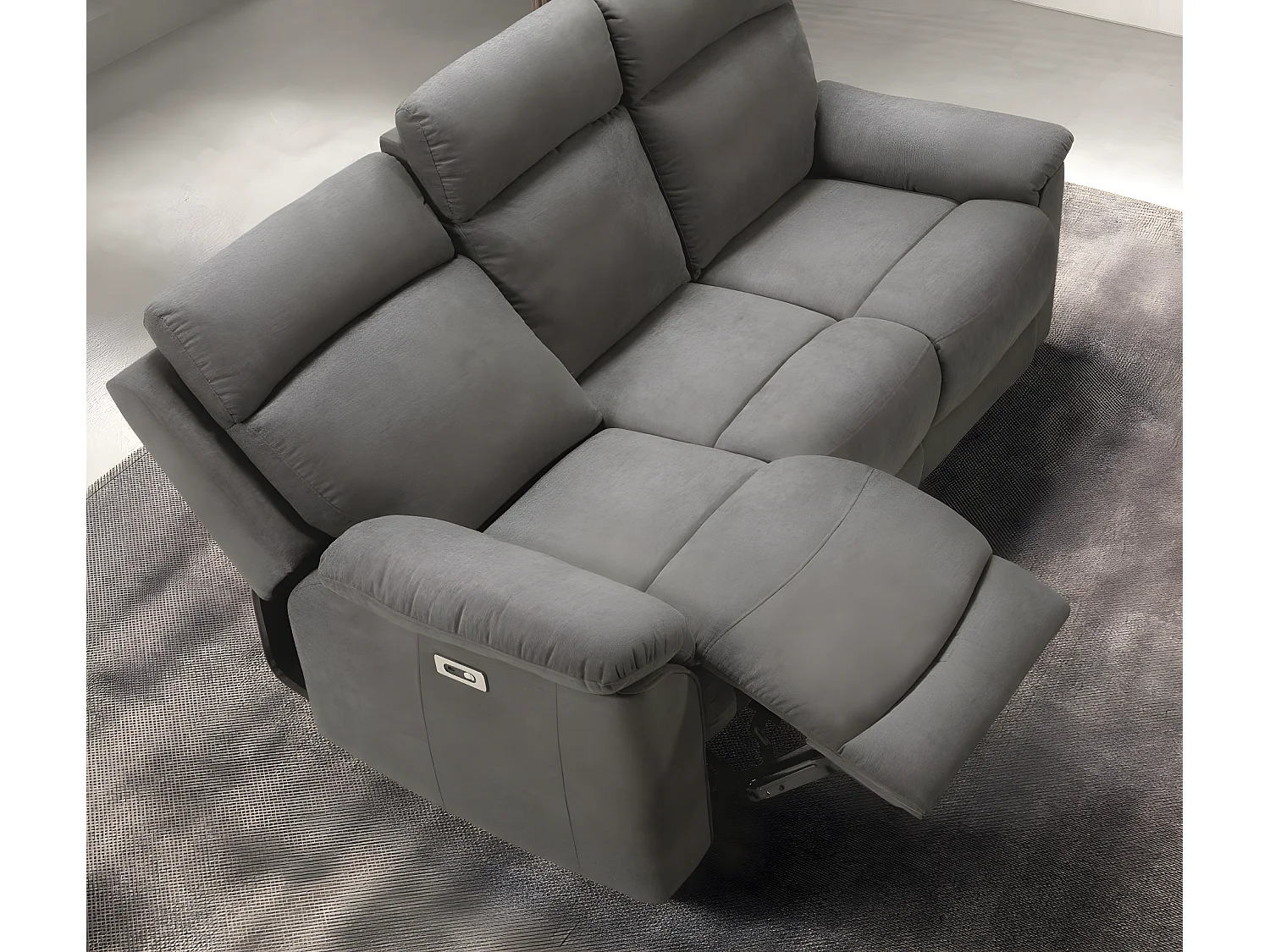 Canapé de 3 places (2 relax électriques) en tissu couleur Gris foncé