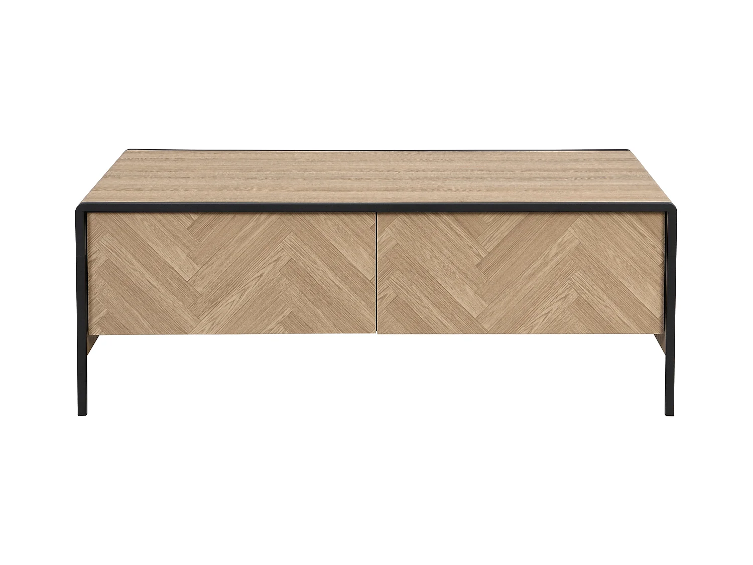 Mesa de centro con 2 cajones de MDF y acero - Natural claro y Negro - TUMACO