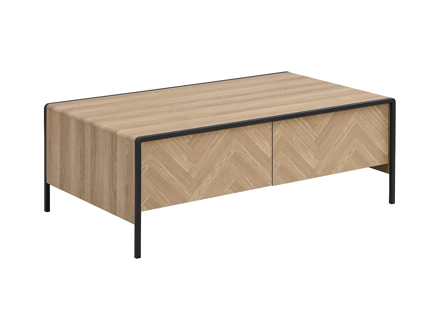 Mesa de centro con 2 cajones de MDF y acero - Natural claro y Negro - TUMACO
