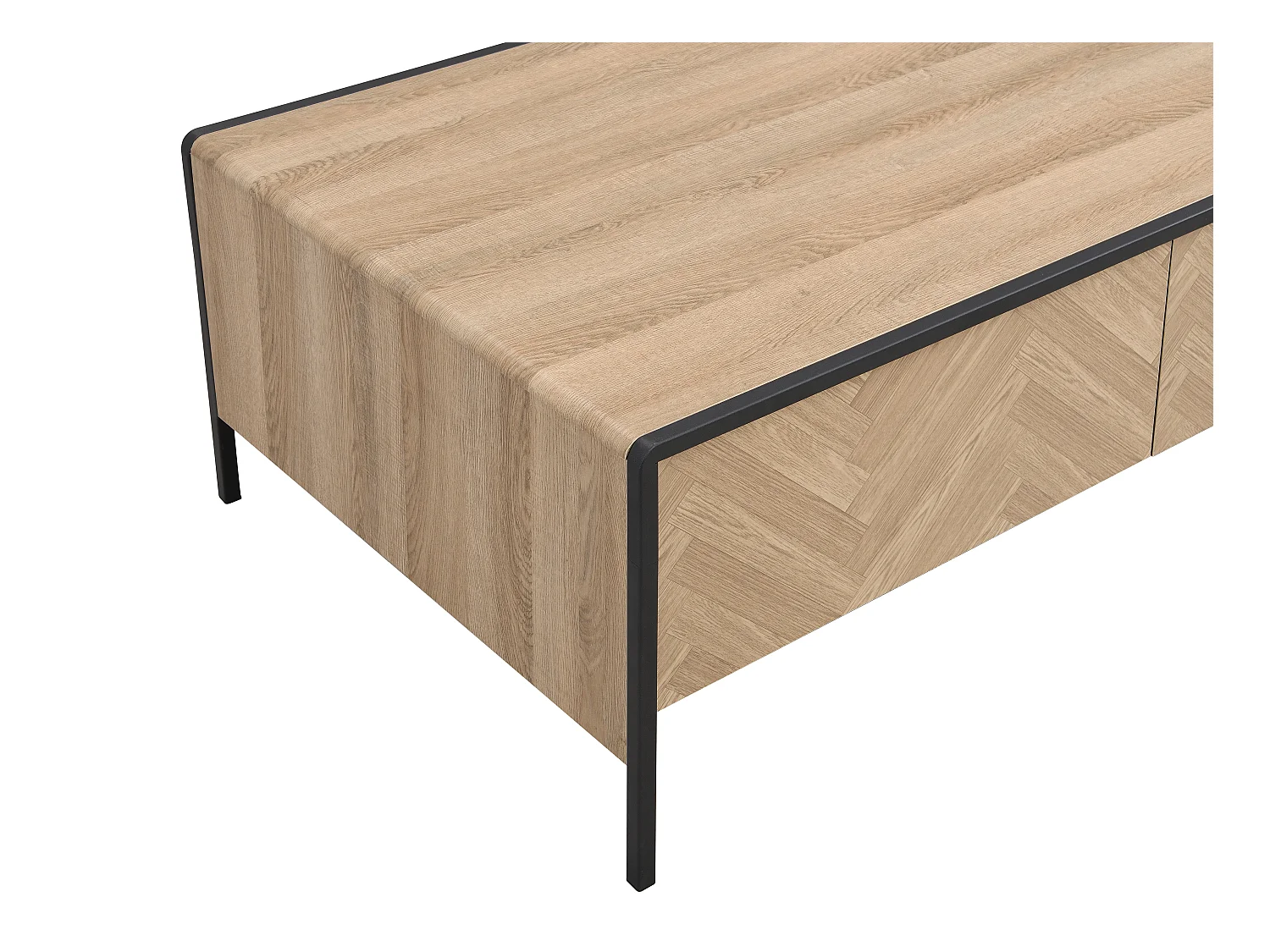 Mesa de centro con 2 cajones de MDF y acero - Natural claro y Negro - TUMACO