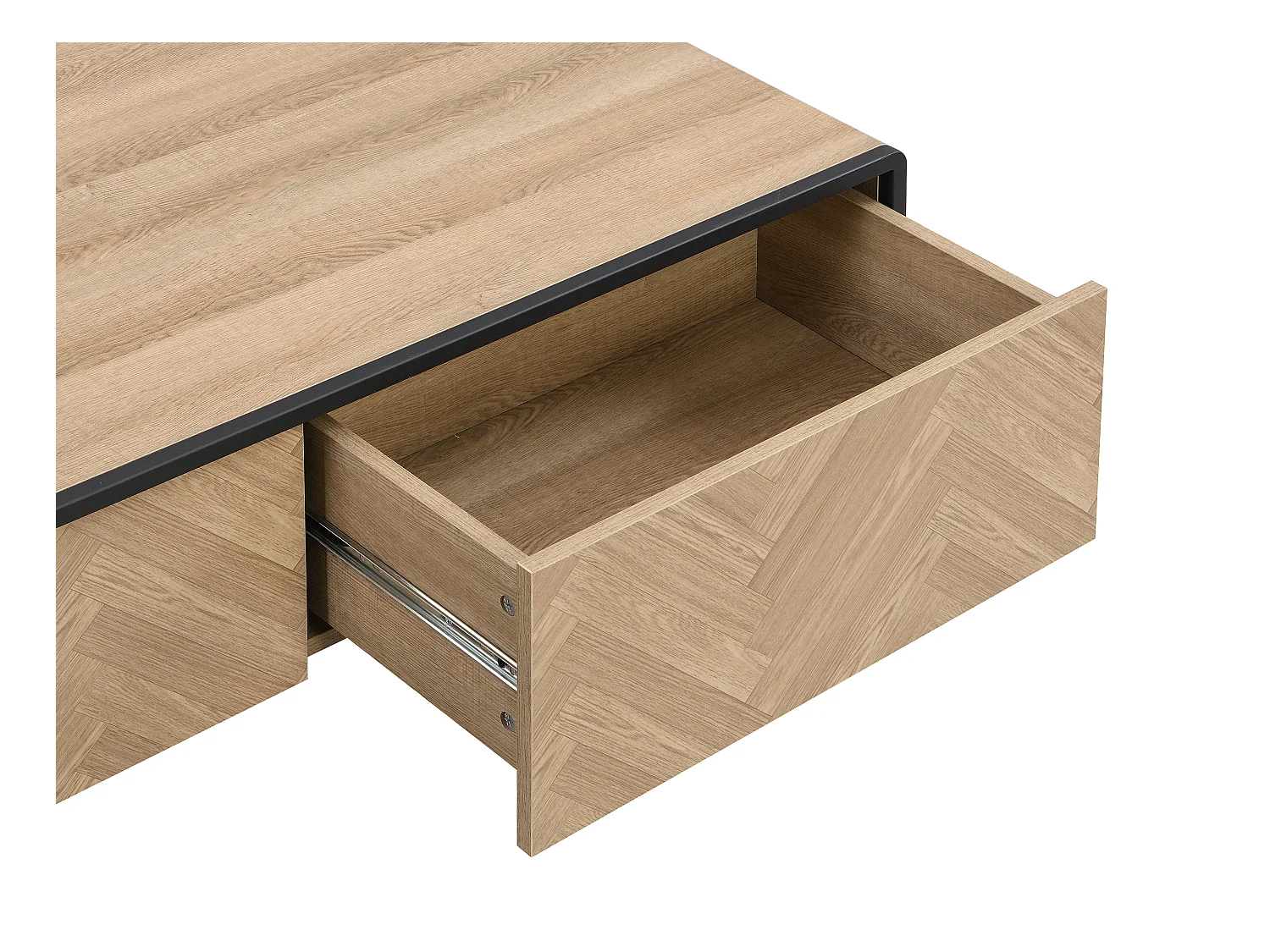 Mesa de centro con 2 cajones de MDF y acero - Natural claro y Negro - TUMACO