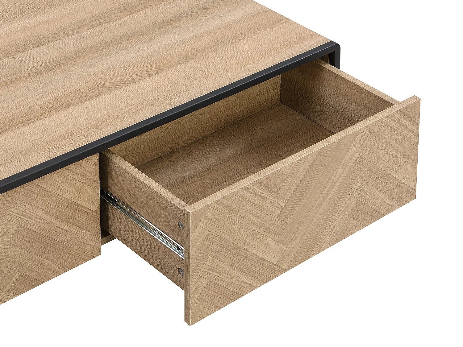 Couchtisch mit 2 Schubladen - MDF & Stahl - Holzfarben hell & Schwarz - TUMACO