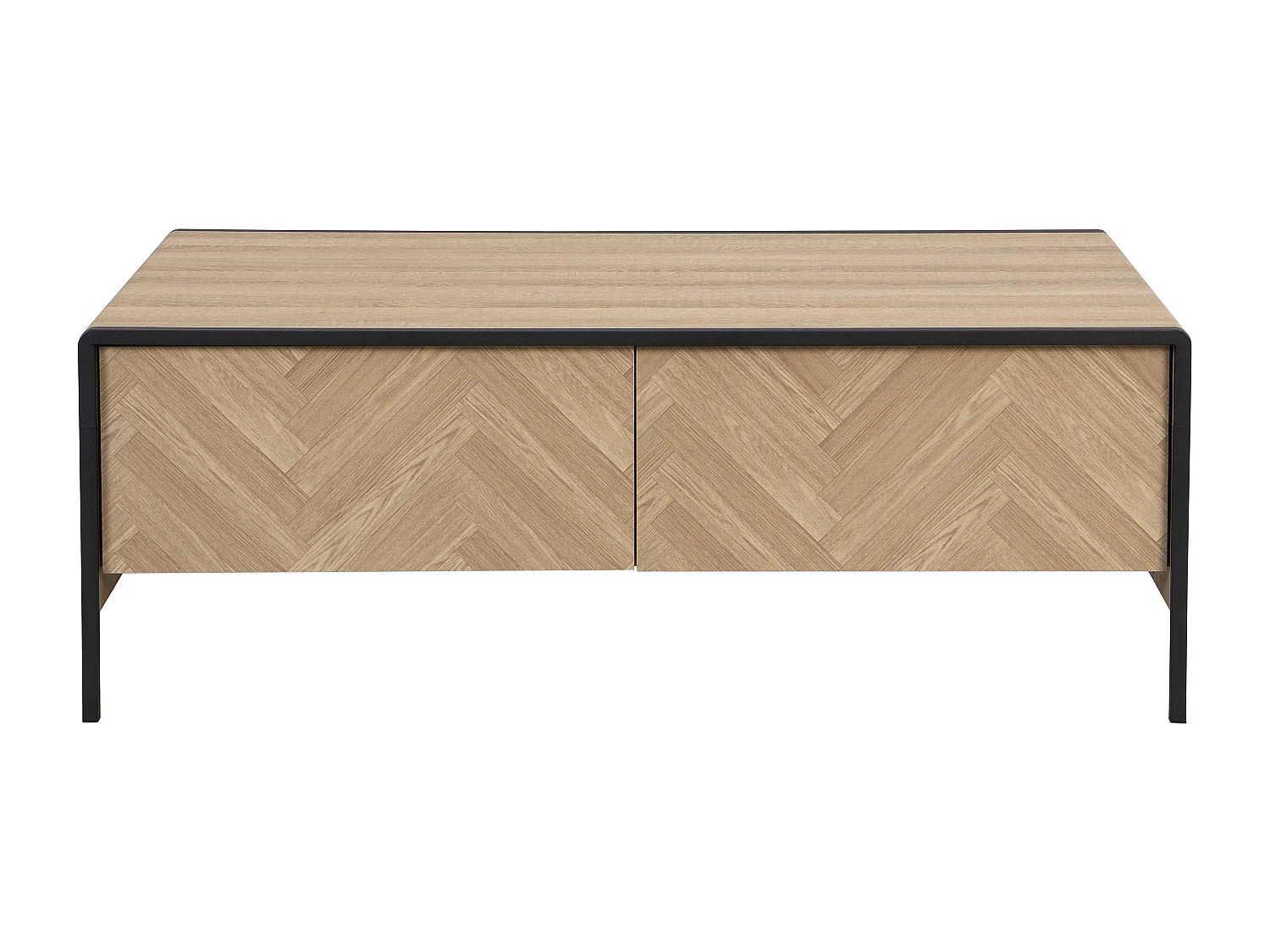 Couchtisch mit 2 Schubladen - MDF & Stahl - Holzfarben hell & Schwarz - TUMACO