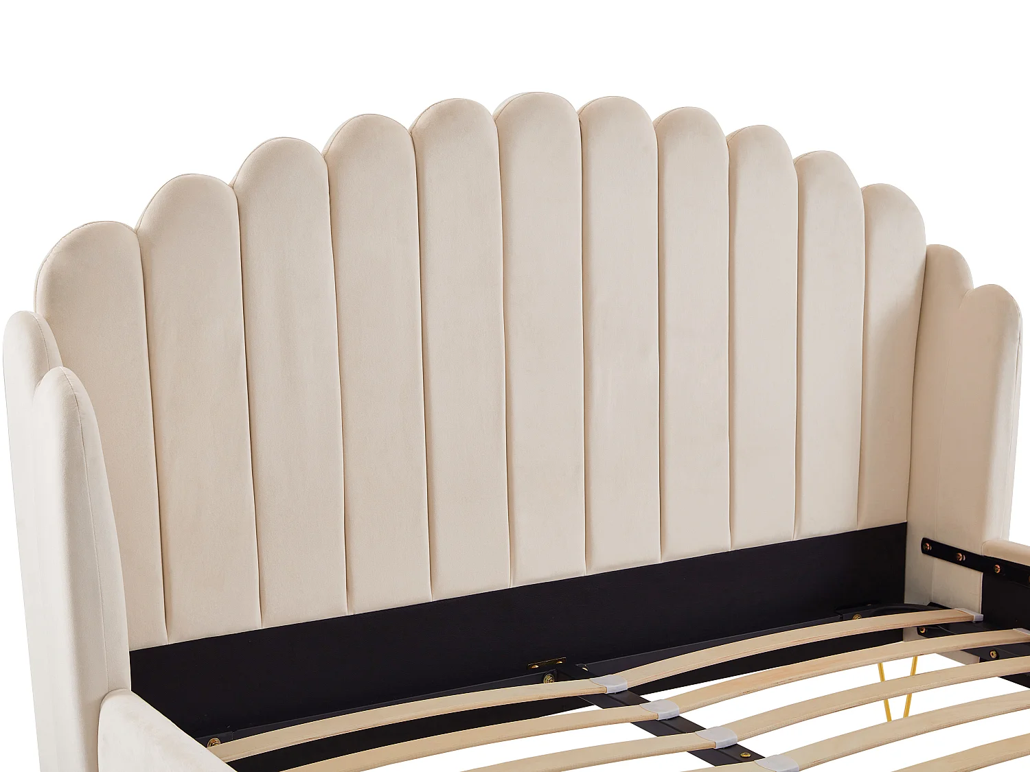 Lit 160 x 200 cm avec tête de lit ondulée - Velours - Beige - SAGALI