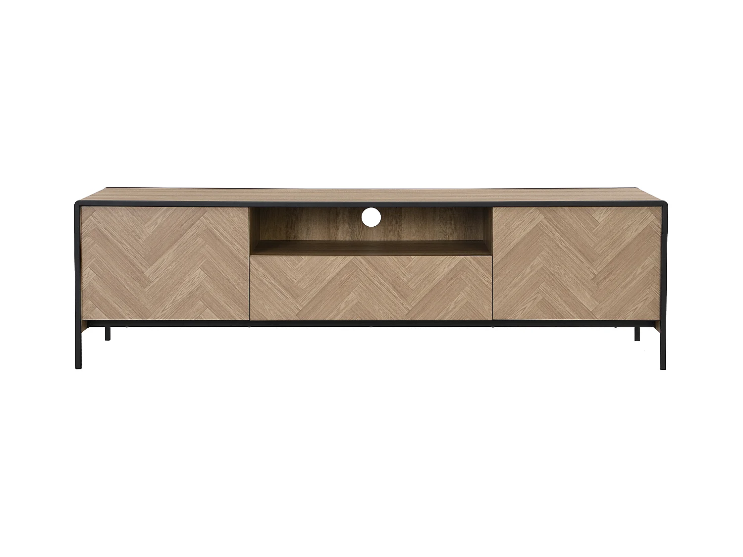 TV-Möbel mit 2 Türen, 1 Schublade & 1 Ablagefach - MDF & Stahl - Holzfarben hell & Schwarz - TUMACO