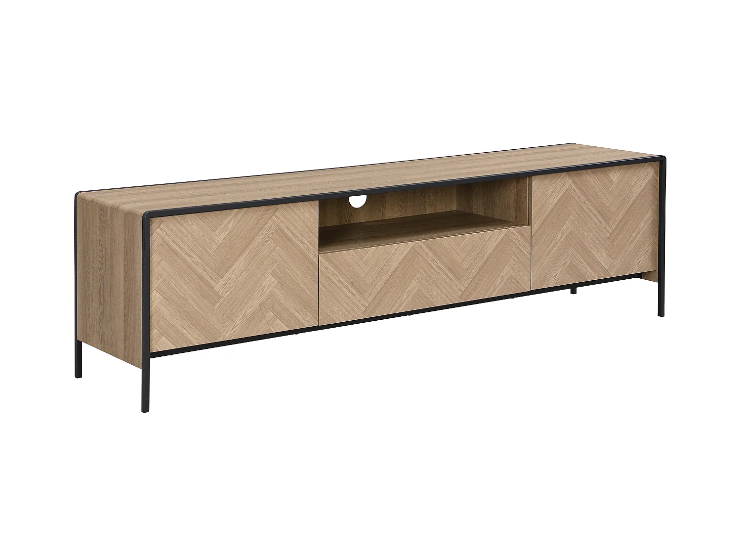 TV-Möbel mit 2 Türen, 1 Schublade & 1 Ablagefach - MDF & Stahl - Holzfarben hell & Schwarz - TUMACO