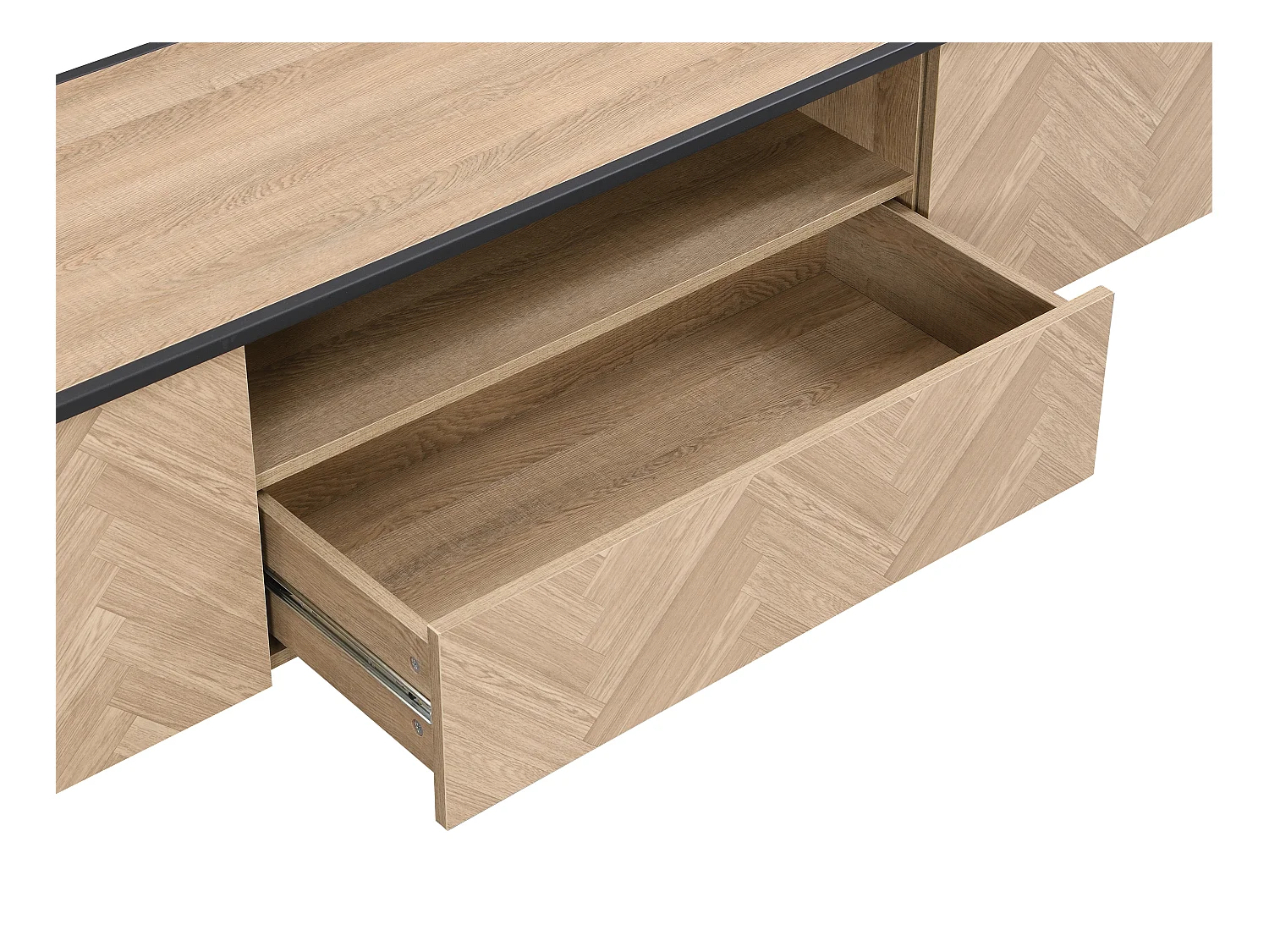 TV-Möbel mit 2 Türen, 1 Schublade & 1 Ablagefach - MDF & Stahl - Holzfarben hell & Schwarz - TUMACO