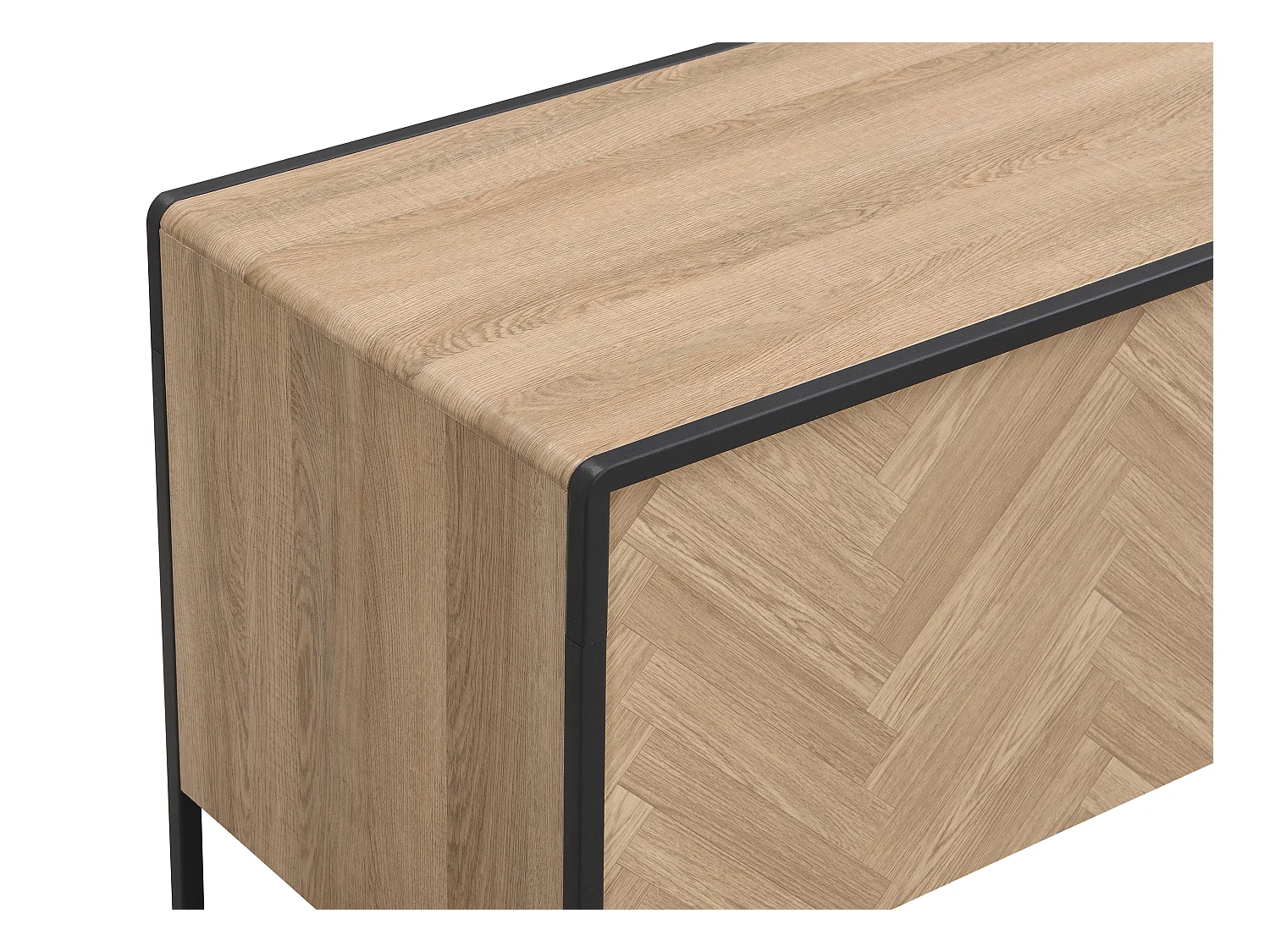 Szafka RTV z 2 zamykanymi schowkami, 1 szufladą i 1 wnęką z MDF i stali - Naturalny jasny i Czarny - TUMACO