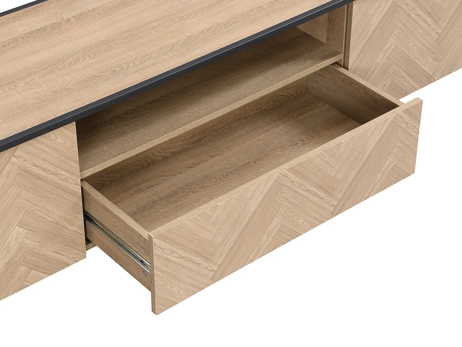 Meuble TV avec 2 portes, 1 tiroir et 1 niche en MDF et acier - Naturel clair et Noir - TUMACO