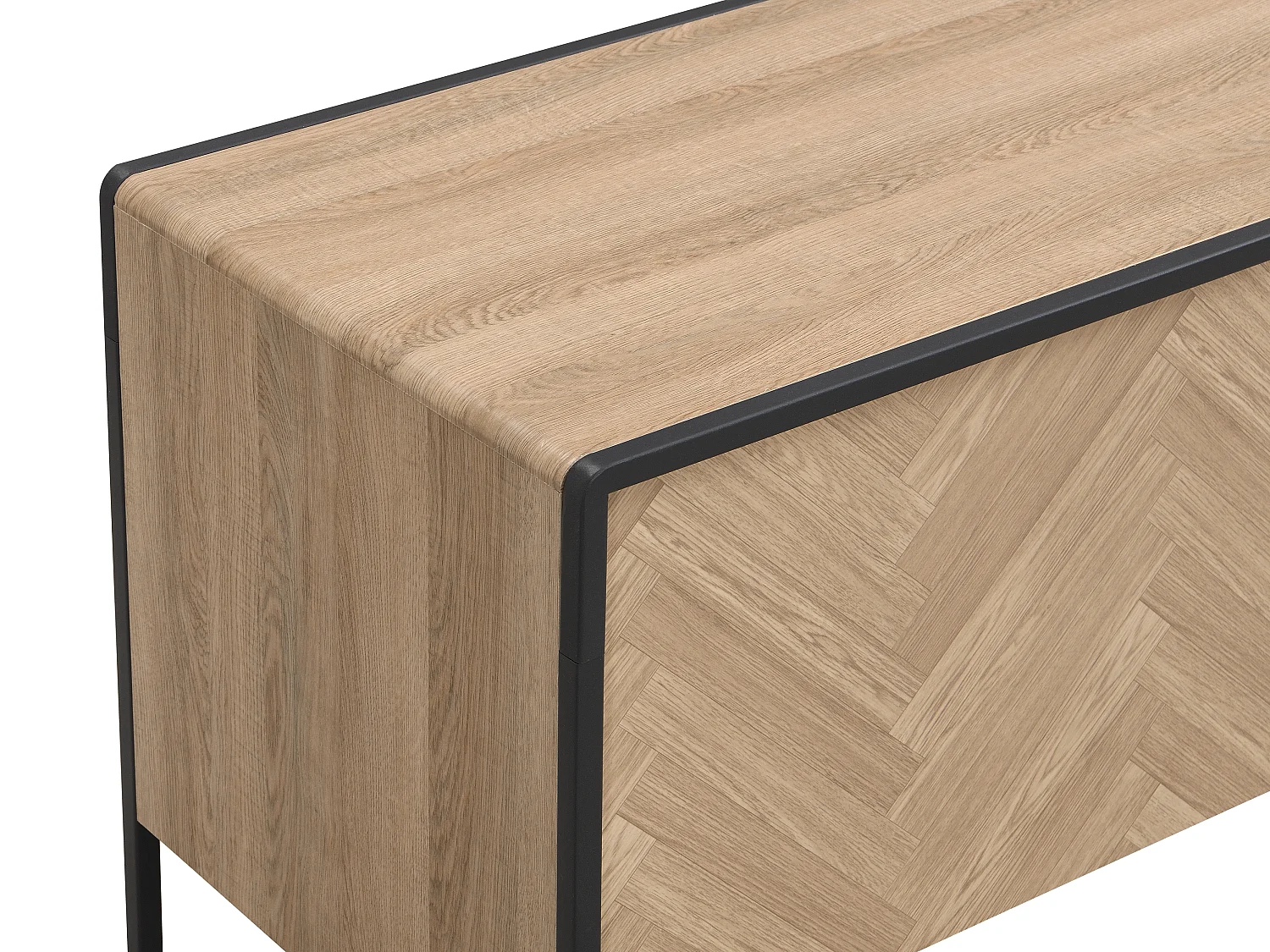 Meuble TV avec 2 portes, 1 tiroir et 1 niche en MDF et acier - Naturel clair et Noir - TUMACO