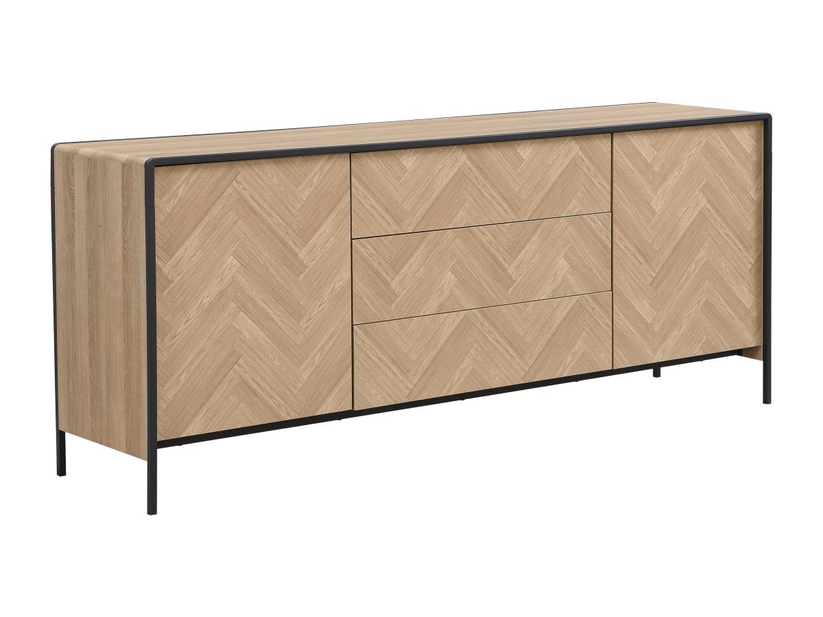 Sideboard mit 2 Türen & 3 Schubladen - MDF & Stahl - Holzfarben hell & Schw günstig online kaufen