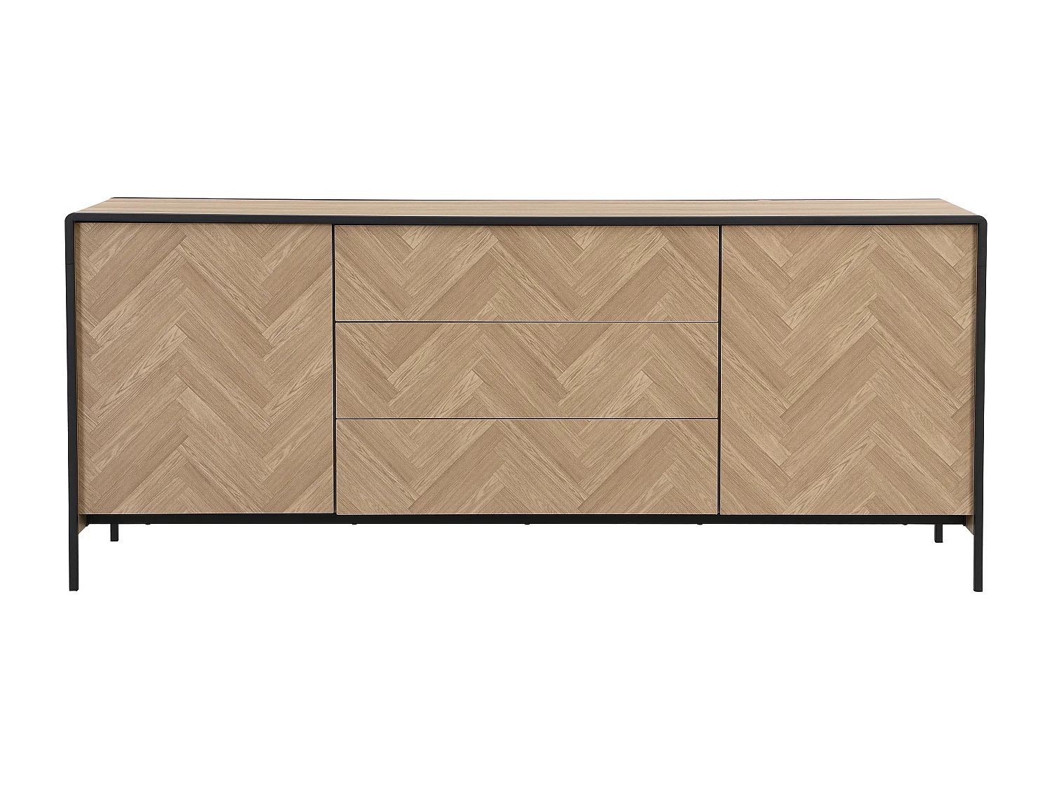 Sideboard mit 2 Türen & 3 Schubladen - MDF & Stahl - Holzfarben hell & Schwarz - TUMACO