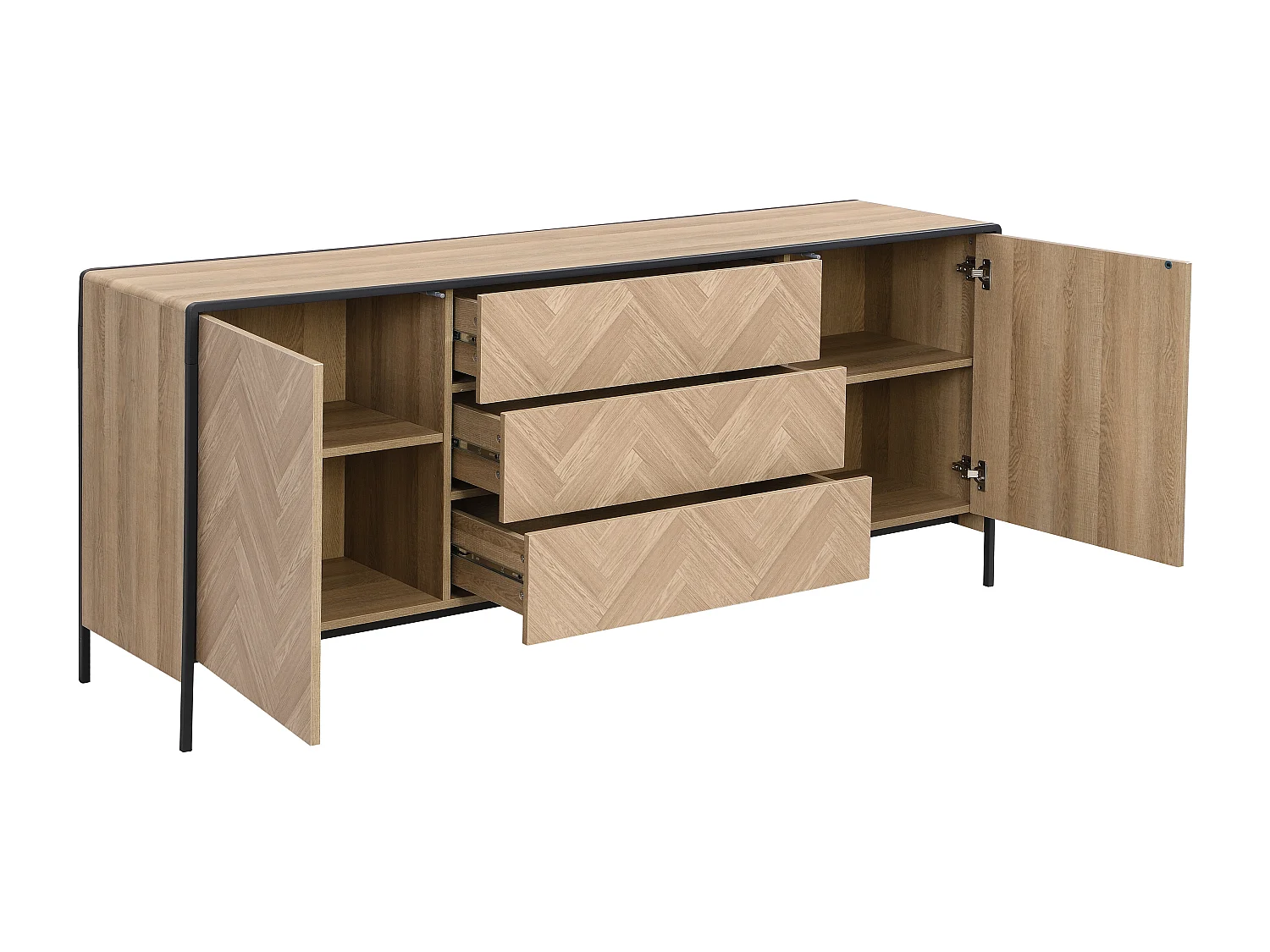 Sideboard mit 2 Türen & 3 Schubladen - MDF & Stahl - Holzfarben hell & Schwarz - TUMACO