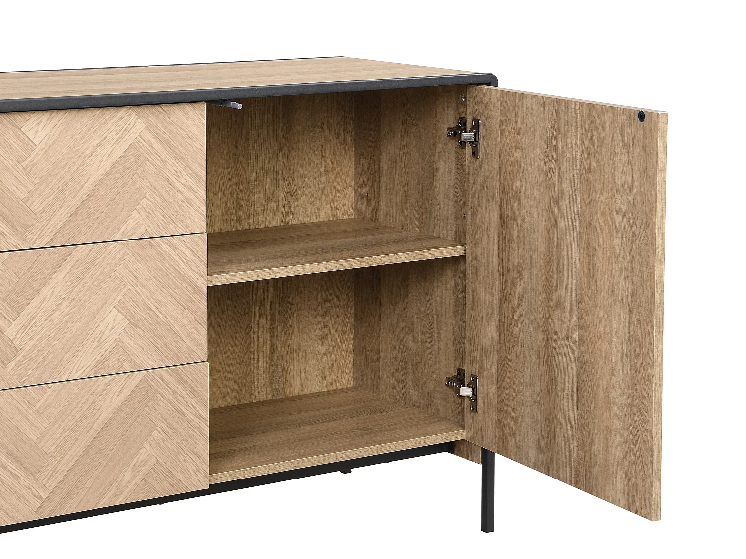 Sideboard mit 2 Türen & 3 Schubladen - MDF & Stahl - Holzfarben hell & Schwarz - TUMACO