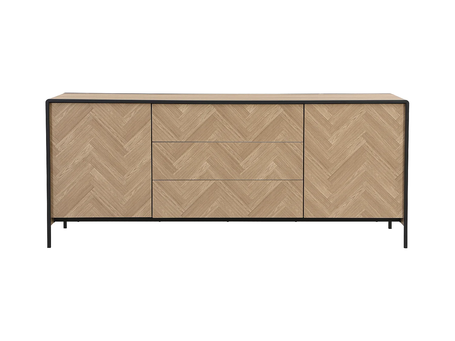 Buffet avec 2 portes et 3 tiroirs en MDF et acier - Naturel clair et Noir - TUMACO