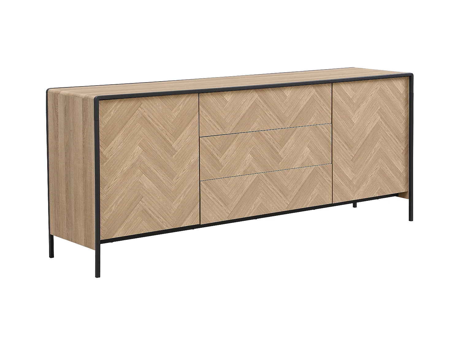 Buffet avec 2 portes et 3 tiroirs en MDF et acier - Naturel clair et Noir - TUMACO