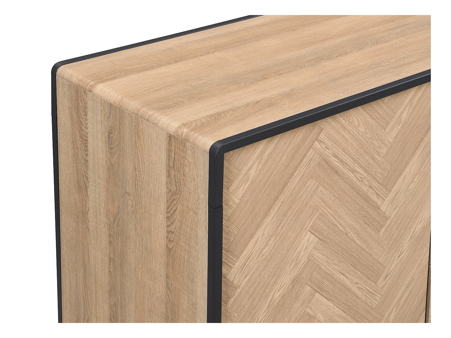 Buffet avec 2 portes et 3 tiroirs en MDF et acier - Naturel clair et Noir - TUMACO