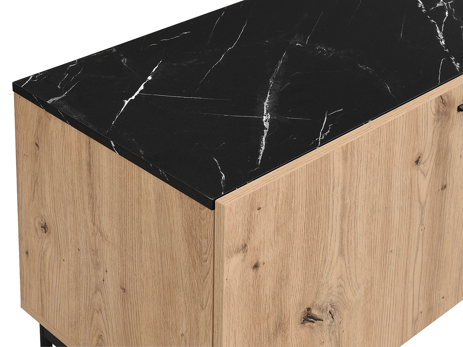 Mobile TV 2 ante, 1 cassetto, 1 nicchia MDF metallo Natur. chiaro Effetto marmo nero - LIOMENA PASCAL MORABITO