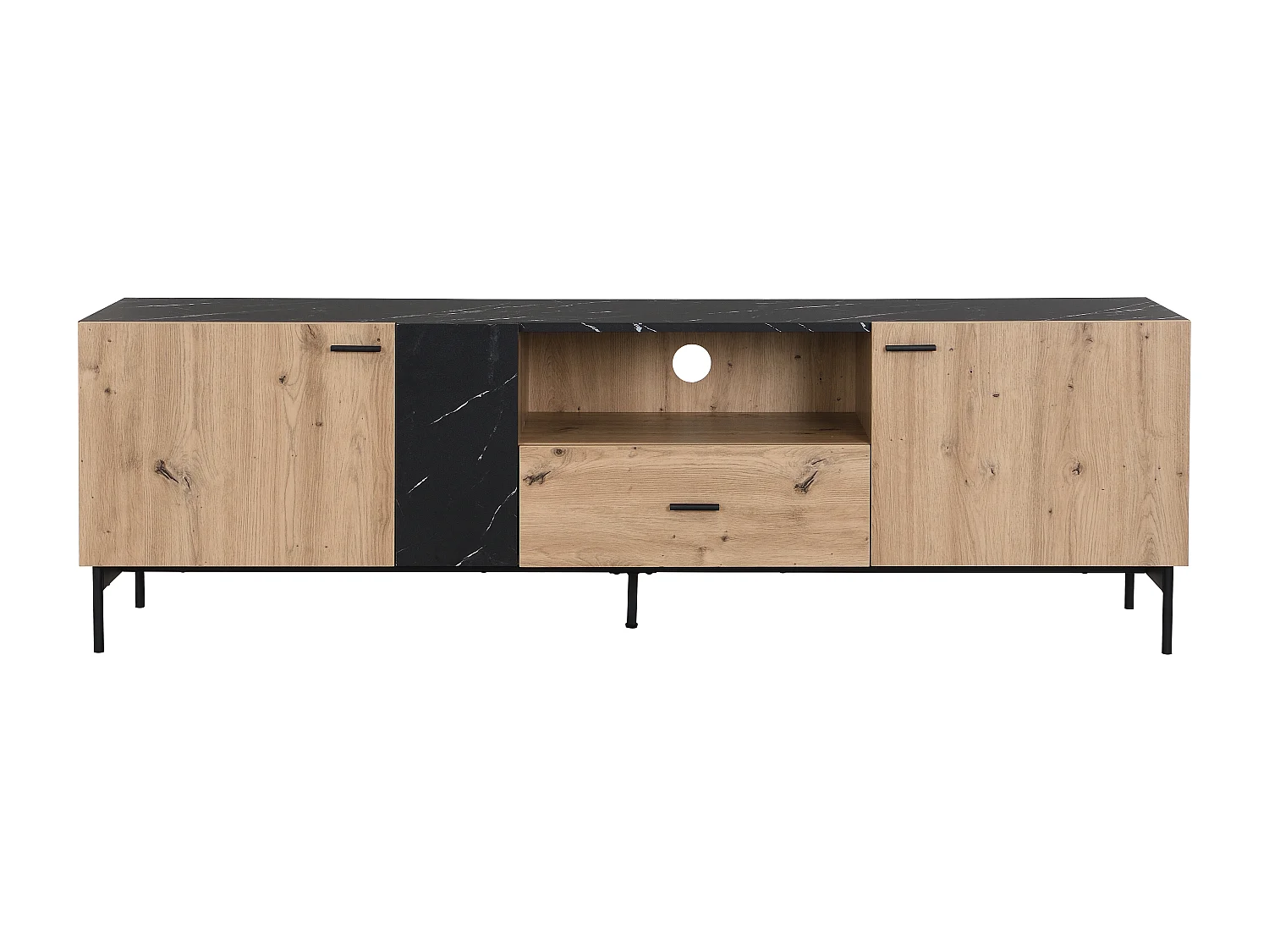Mobile TV 2 ante, 1 cassetto, 1 nicchia MDF metallo Natur. chiaro Effetto marmo nero - LIOMENA PASCAL MORABITO