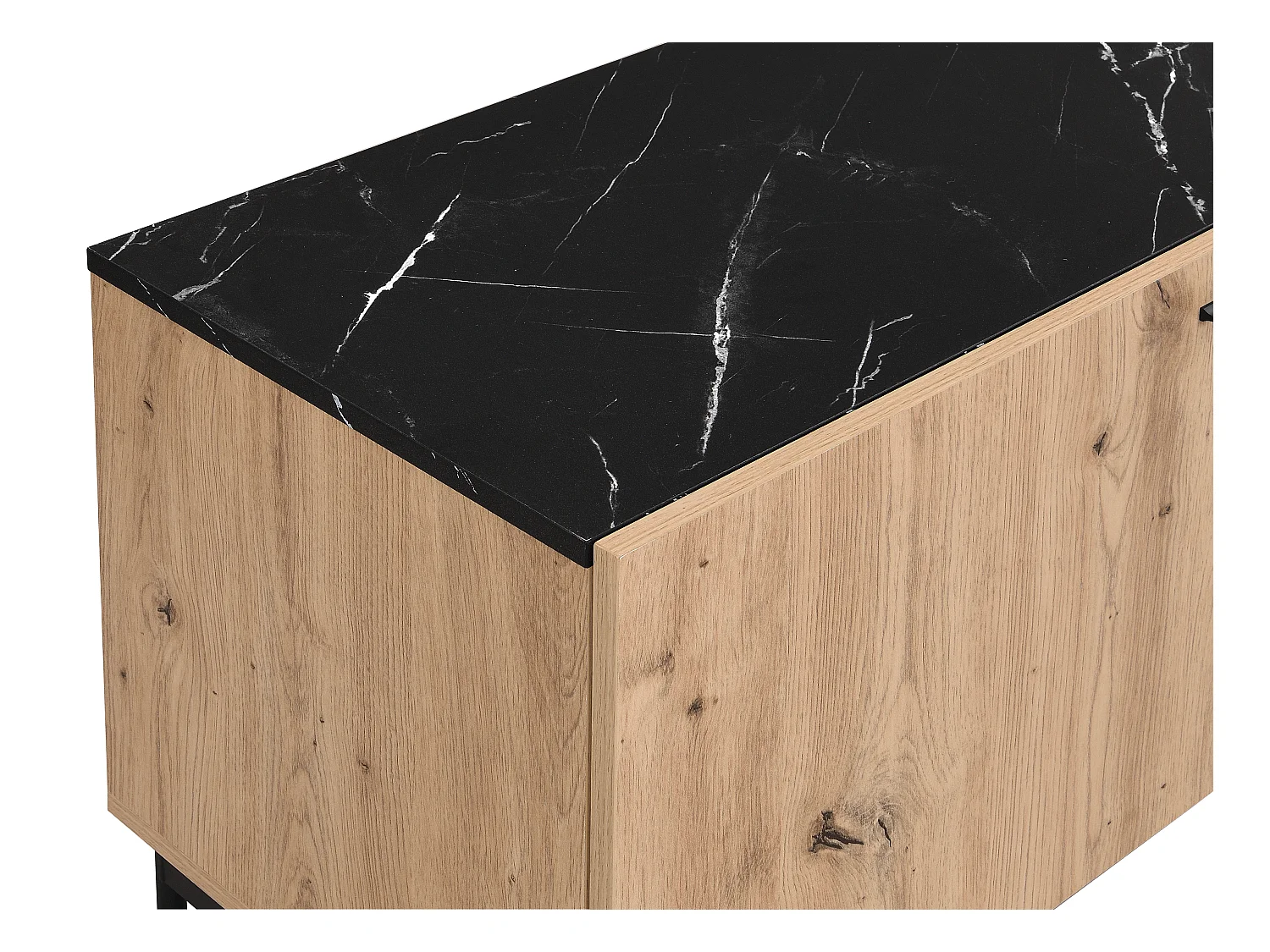 Mueble TV con 2 puertas, 1 cajón y 1 estante de MDF y metal - Natural claro y efecto mármol negro - LIOMENA de Pascal Morabito