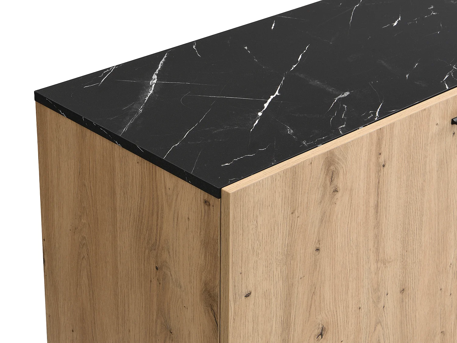 Sideboard mit 2 Türen & 3 Schubladen - MDF & Metall - Holzfarben hell & Marmor-Optik Schwarz - LIOMENA von Pascal Morabito