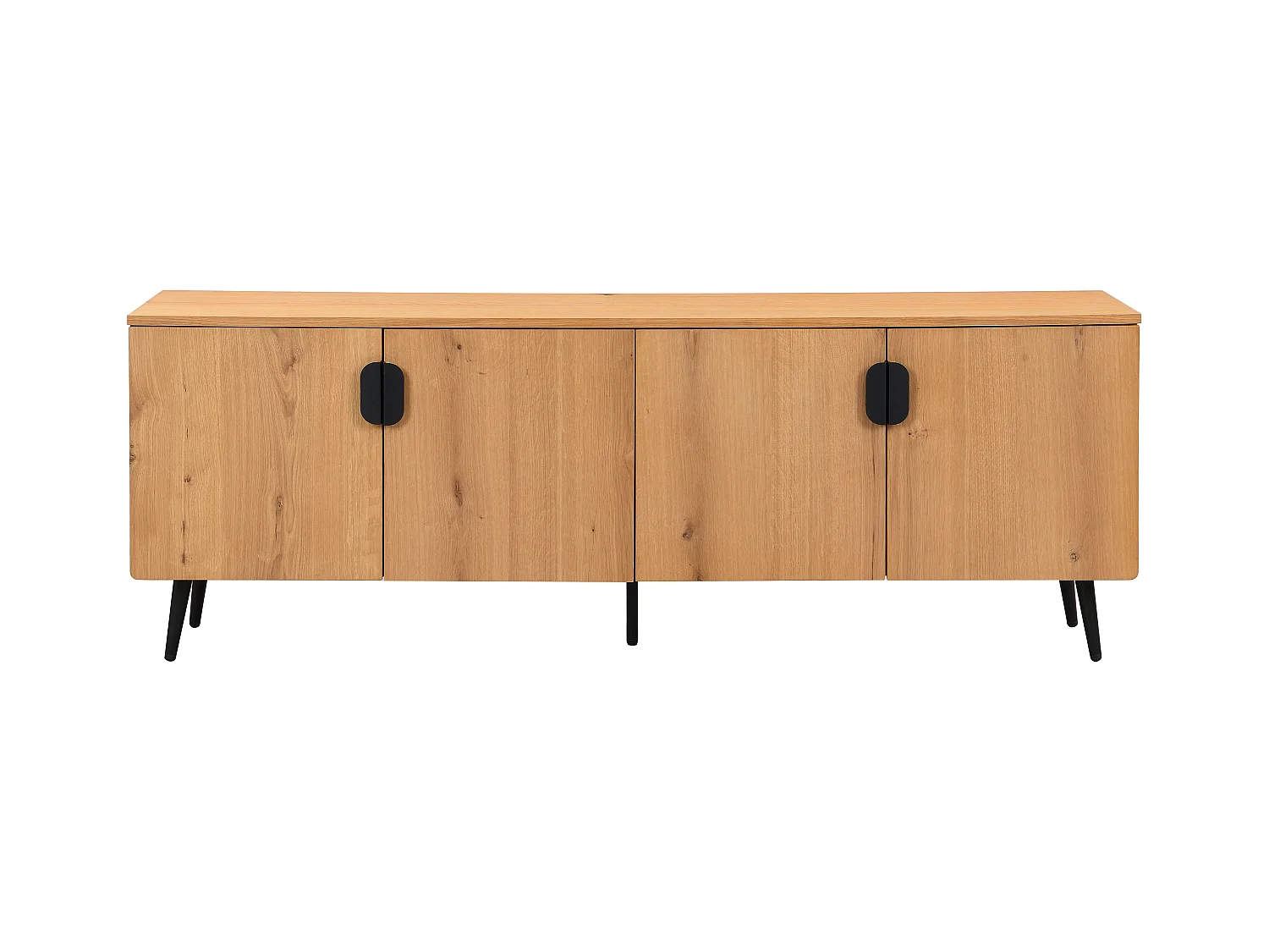 Móvel de TV com 4 portas folha de carvalho e aço natural claro e preto - SINOLO