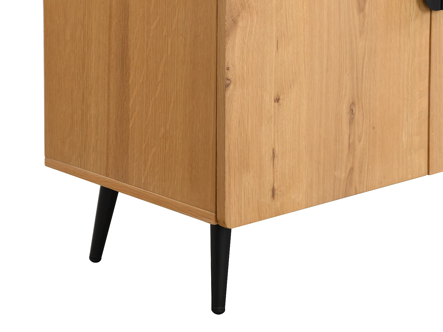 Móvel de TV com 4 portas folha de carvalho e aço natural claro e preto - SINOLO