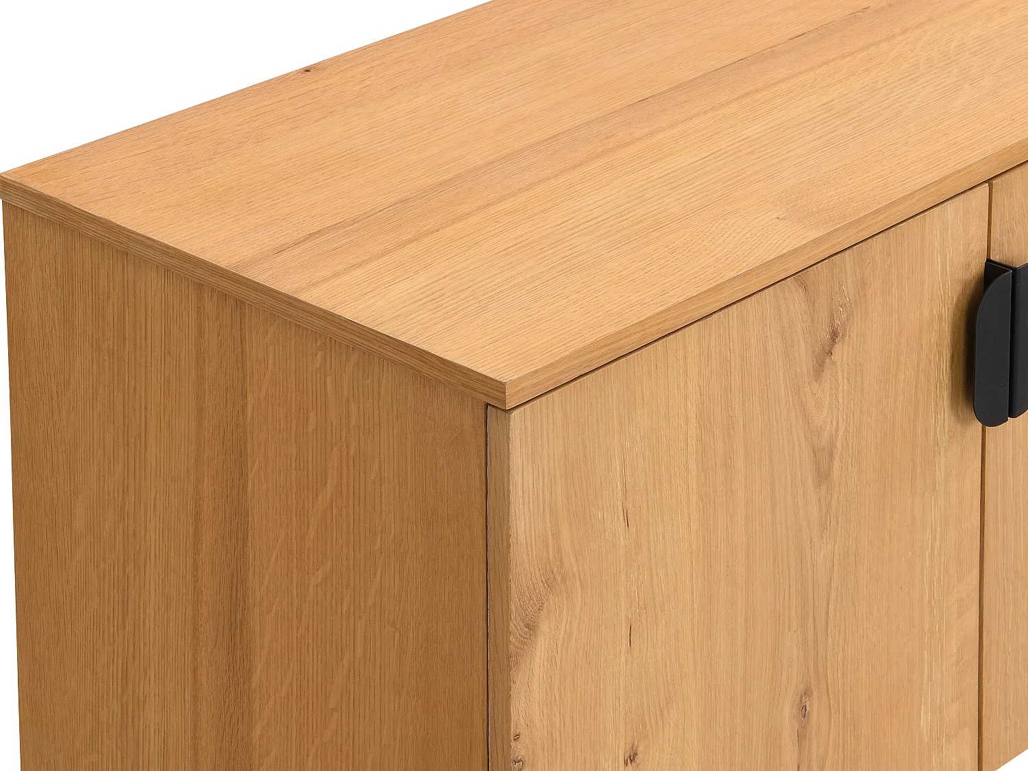 Tv-meubel met 4 deurtjes met eikenfineer en staal - Licht naturel en zwart - SINOLO