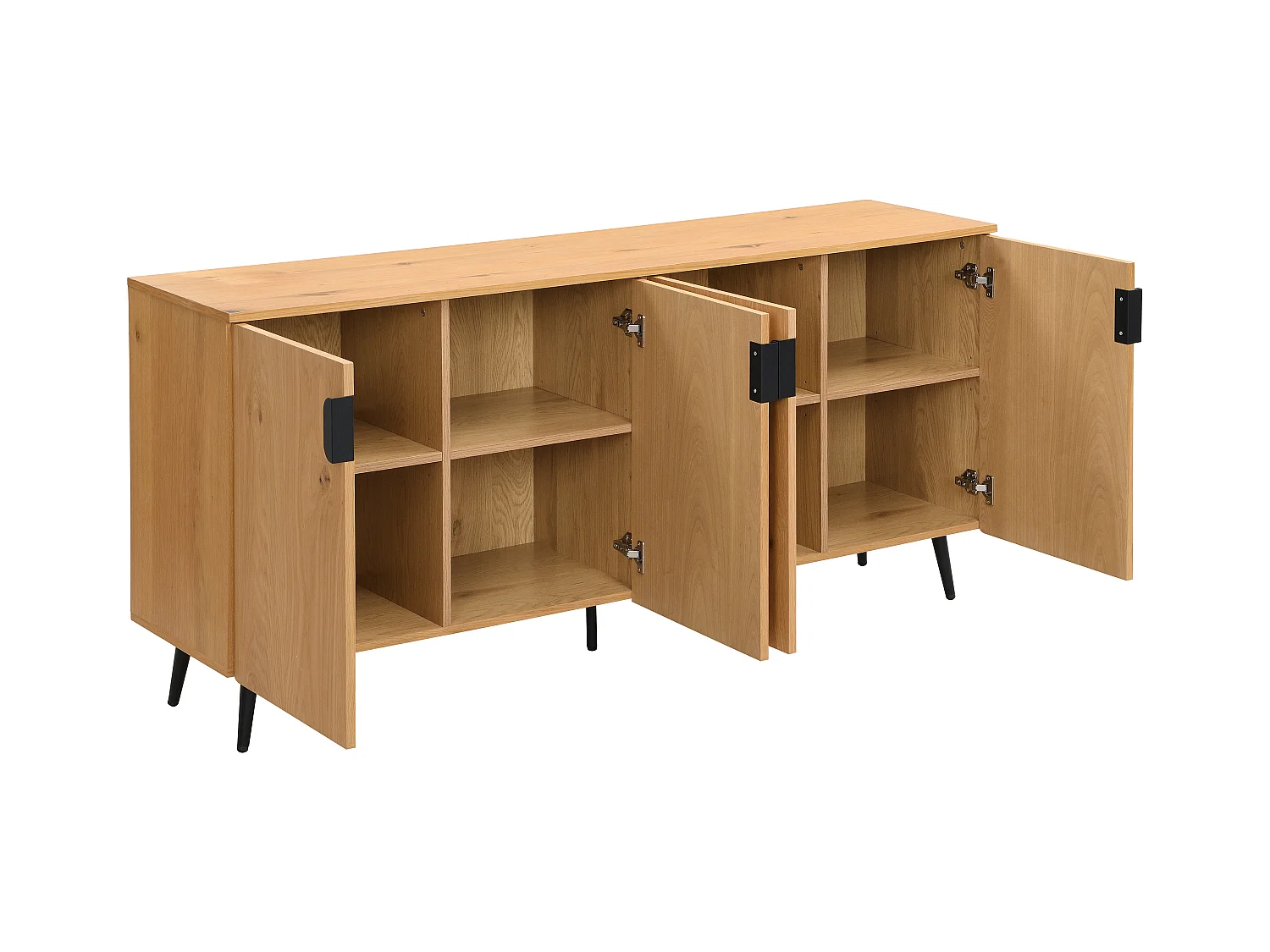 Sideboard mit 4 Türen - Eichenfurnier & Stahl - Holzfarben hell & Schwarz - SINOLO