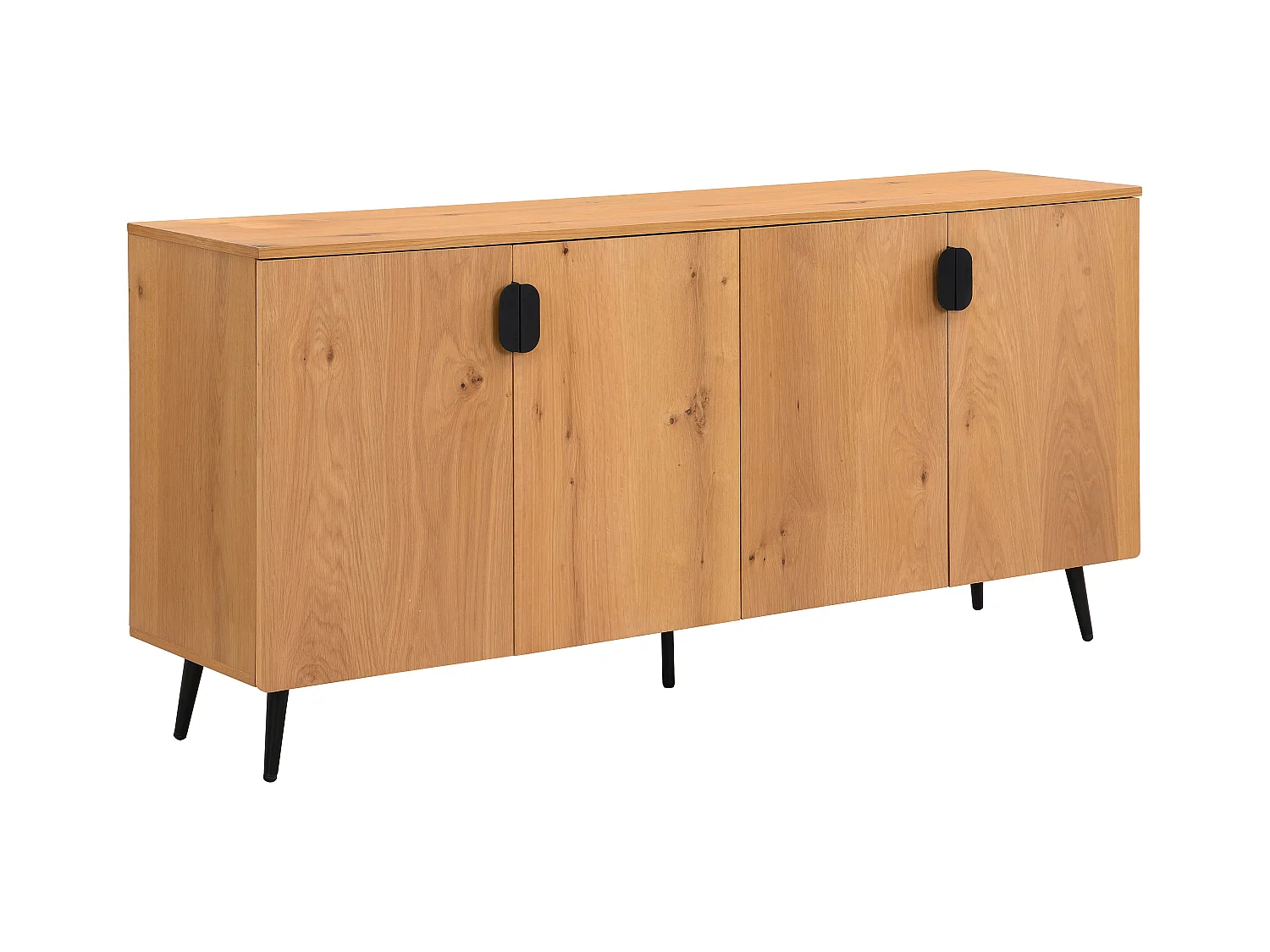 Sideboard mit 4 Türen - Eichenfurnier & Stahl - Holzfarben hell & Schwarz - SINOLO