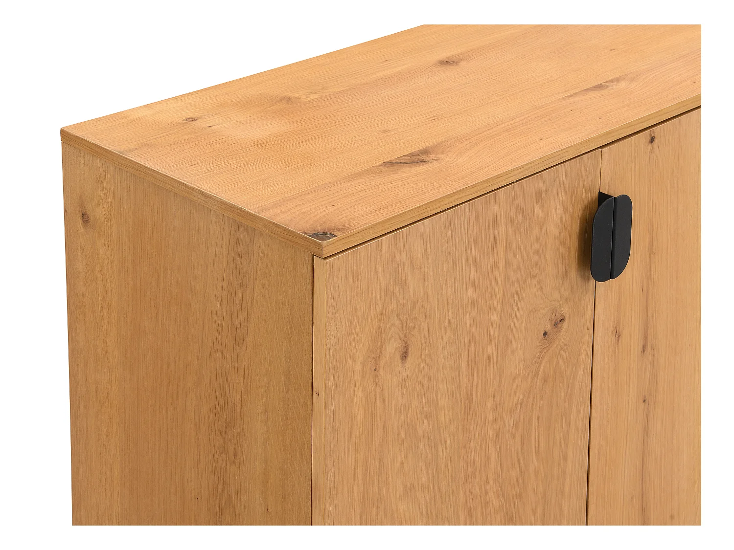 Sideboard mit 4 Türen - Eichenfurnier & Stahl - Holzfarben hell & Schwarz - SINOLO