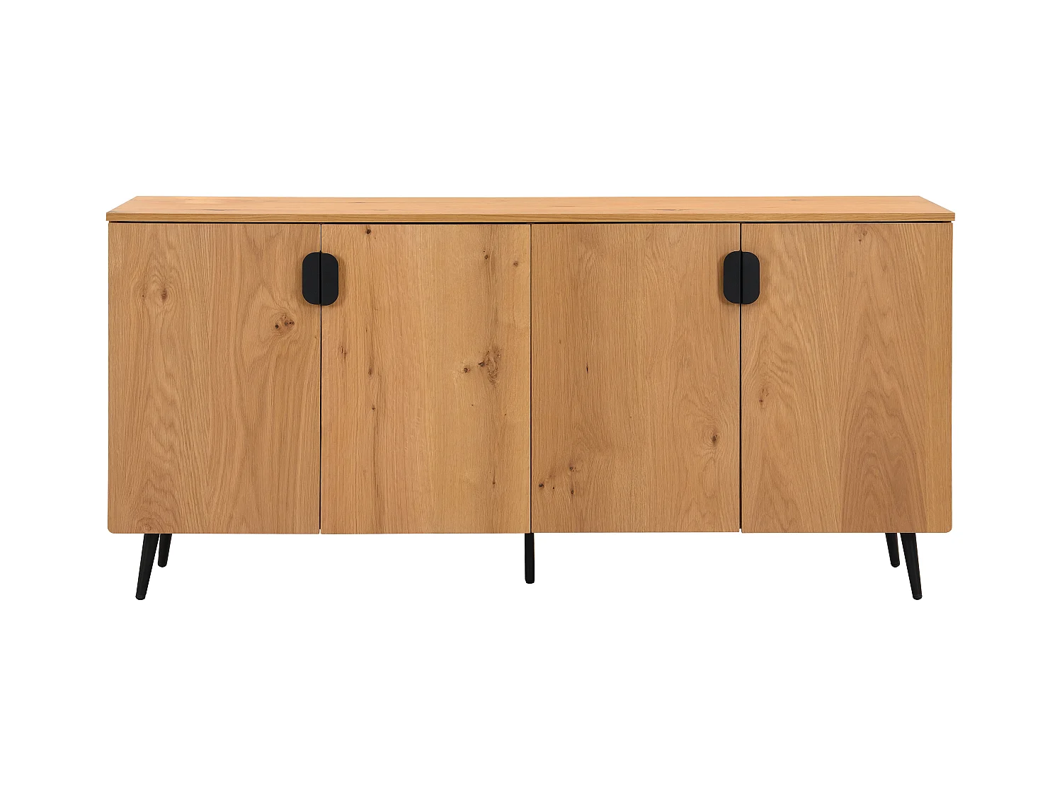 Aparador con 4 puertas chapadas en roble y acero - Roble Natural y Negro - SINOLO