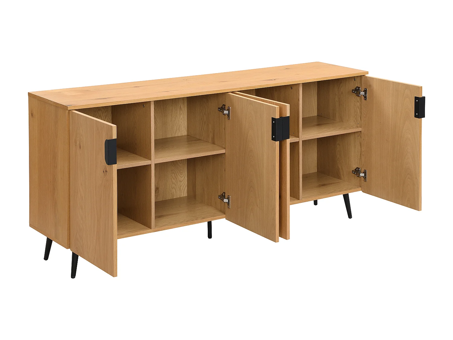 Buffet avec 4 portes placage chêne et acier - Naturel clair et Noir - SINOLO