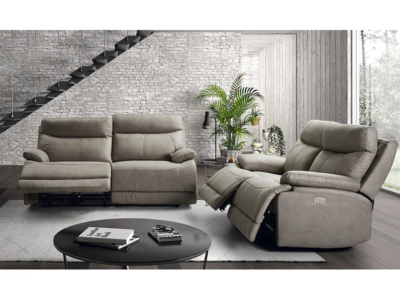 Ensemble canapé de 3 places + canapé de 2 places relax électriques en microfibre