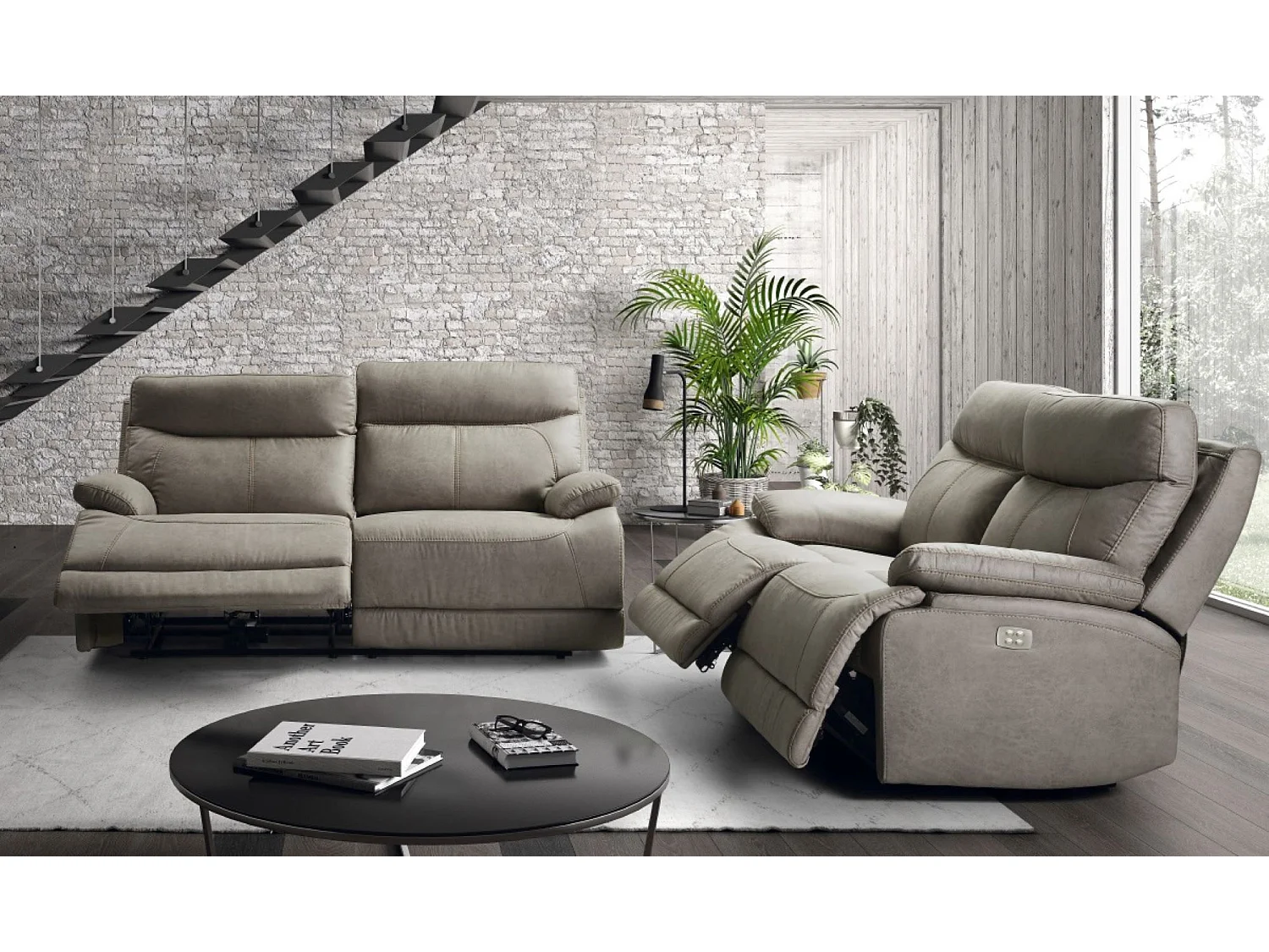 Ensemble canapé de 3 places + canapé de 2 places relax électriques en microfibre