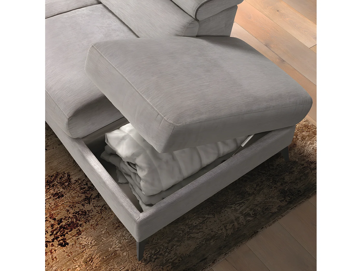 Canapé d'angle 1 relax électrique avec coffre couleur Gris clair angle à droite