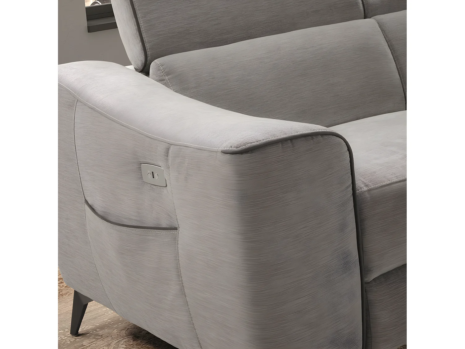 Canapé d'angle 1 relax électrique avec coffre couleur Gris clair angle à droite