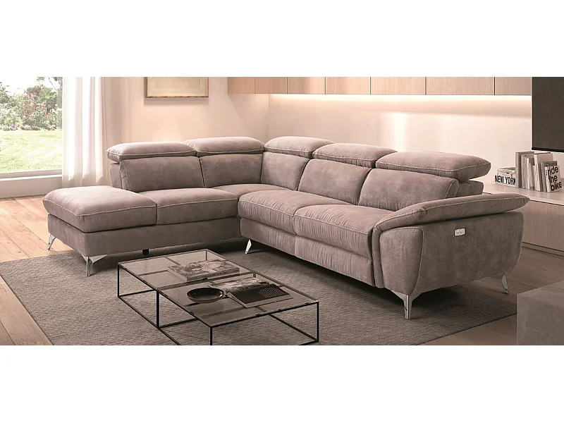 Canapé d'angle 1 relax électrique avec coffre couleur Gris clair angle à gauche