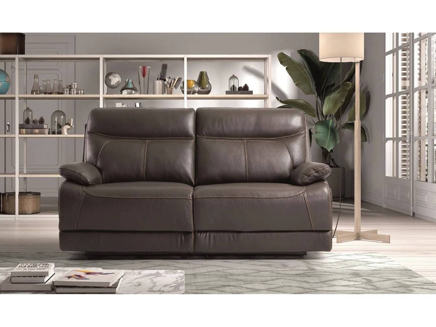 Canapé de 3 places (2 relax électriques) en Cuir/PVC couleur Marron