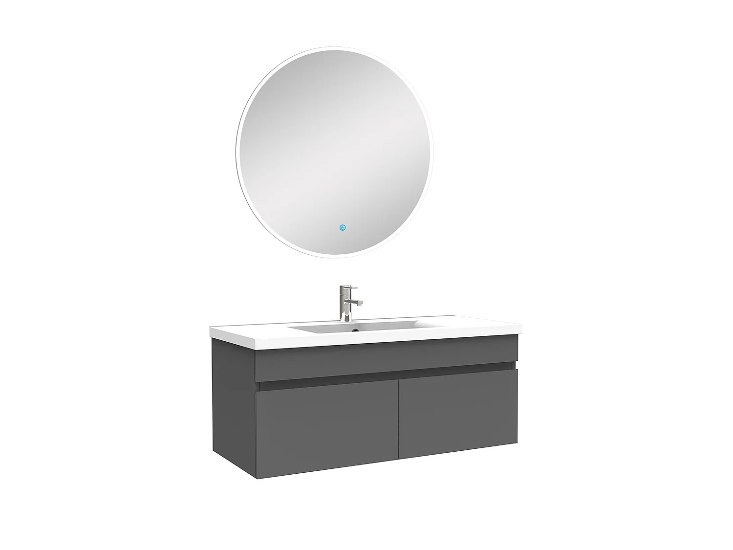 Ensemble meubles Salle de Bain simple vasque 100cm + miroir rond lumineux Anthracite