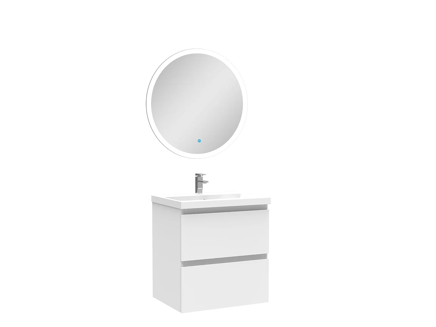 Ensemble meuble Salle de Bain Blanc 50cm simple vasque + miroir lumineux rond