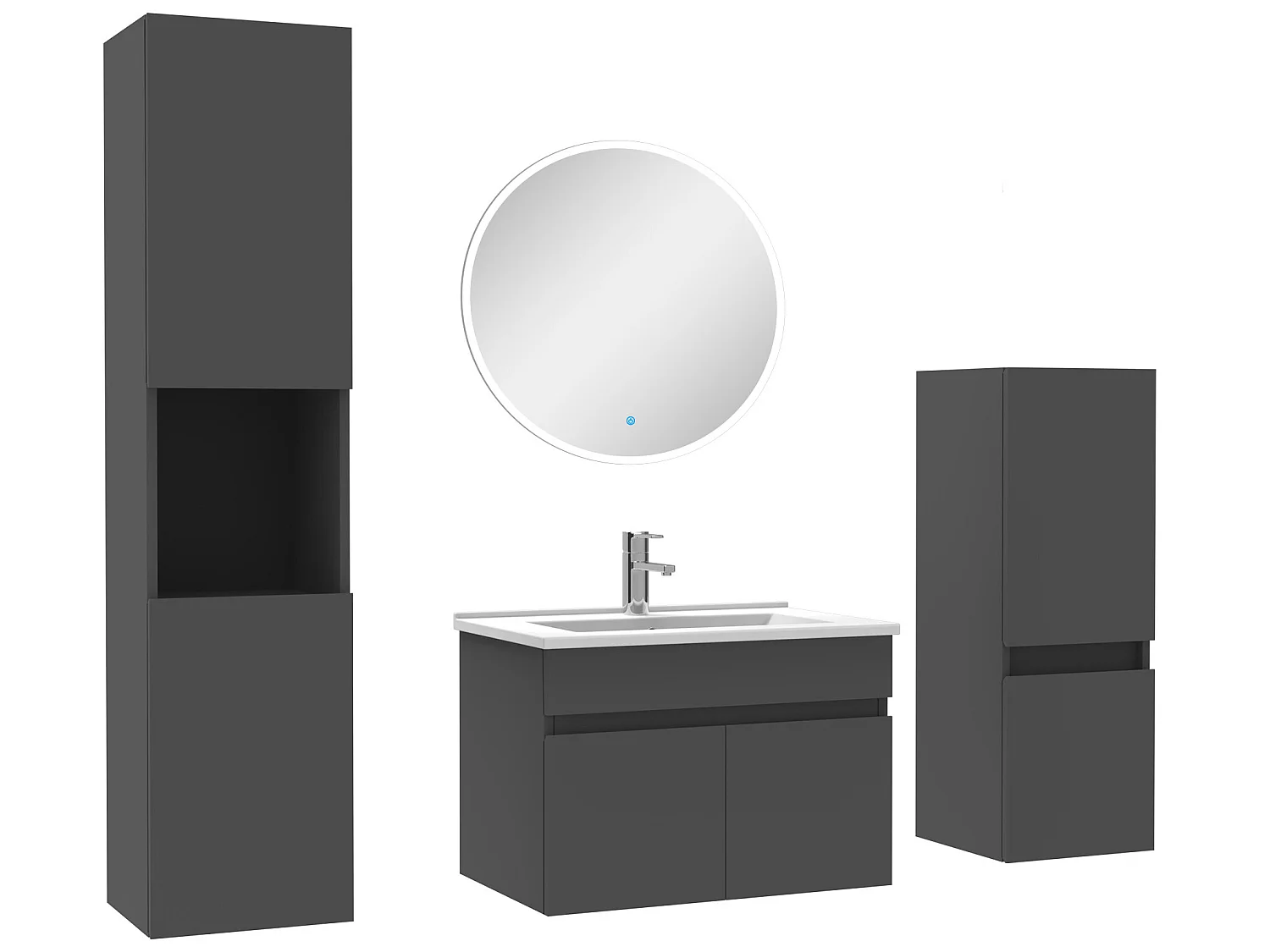 Meubles simple vasque 60cm,meuble acve colonne et miroir rond Anthracite