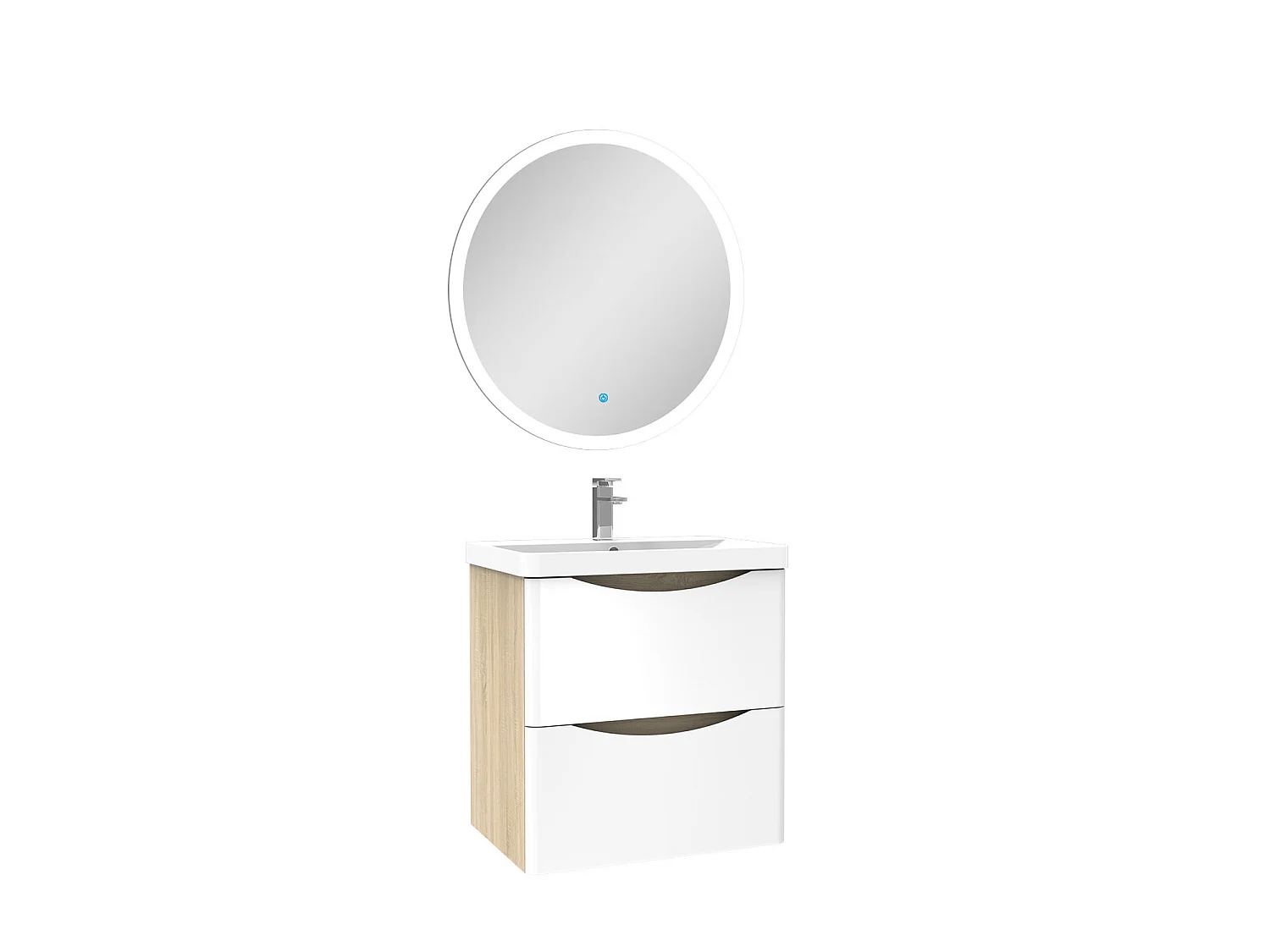 Ensemble meuble simple vasque 50cm avec miroir rond lumineux