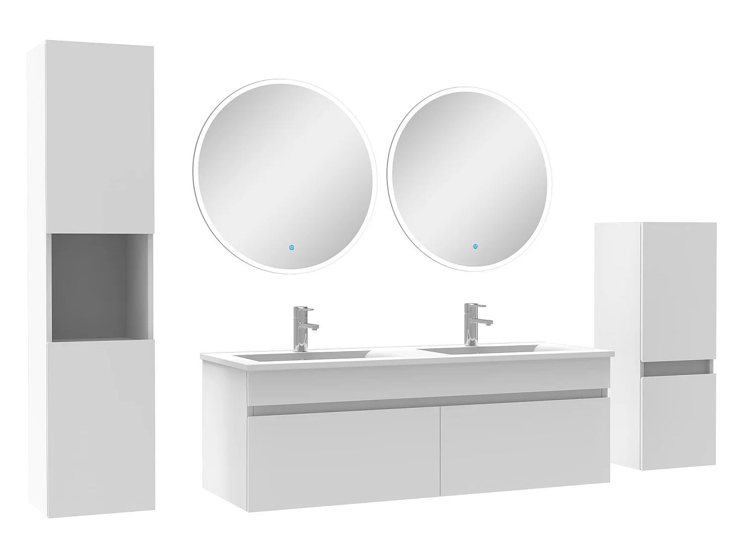 Meubles simple vasque 120cm,meuble acve colonne et miroir rond Blanc
