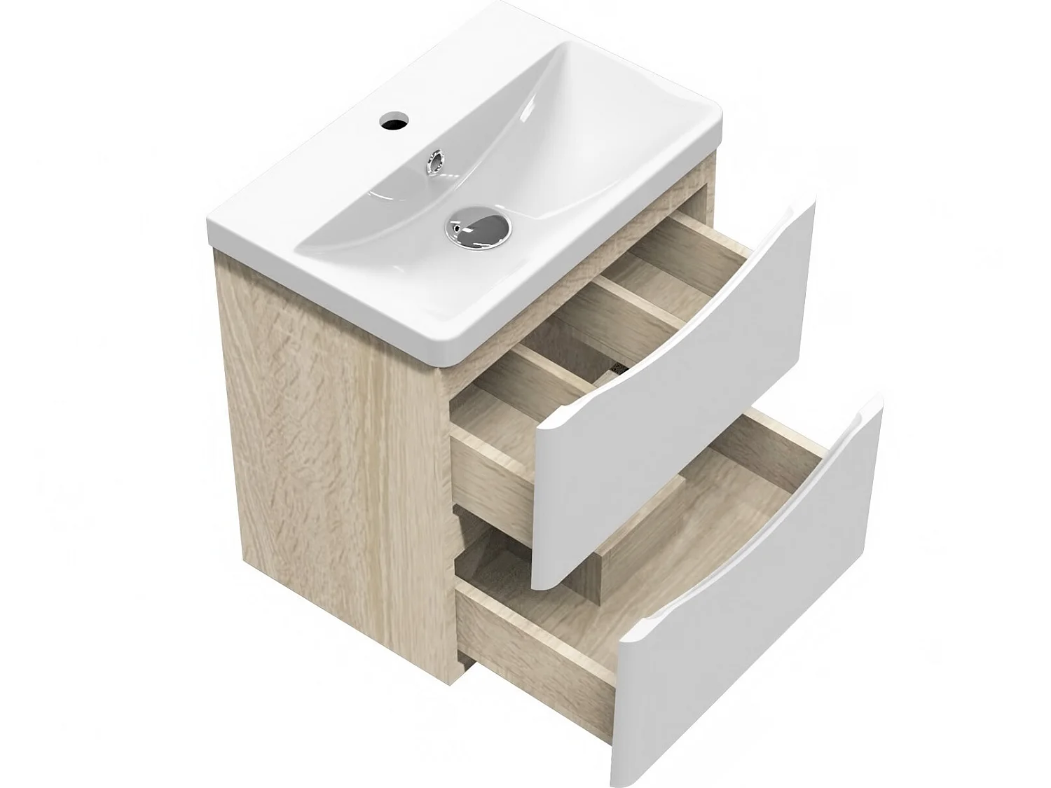 Ensemble meuble simple vasque 50cm avec led miroir rond