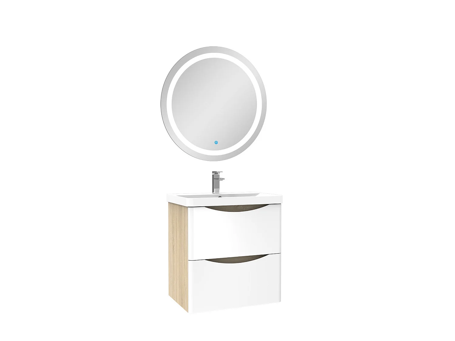 Ensemble meuble simple vasque 50cm avec led miroir rond